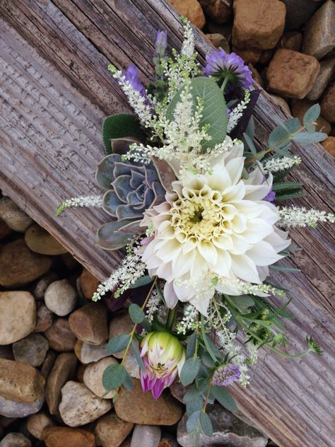 Wristlet corsage with succulent, dahlia, scabiosa, lavender, and astilbe Succulent Corsage, Diy Wrist Corsage, Wristlet Corsage, Prom Flowers Corsage, Fresh Flower Jewelry, Wrist Corsage Prom, Prom Corsage And Boutonniere, Homecoming Corsage, Diy Corsage