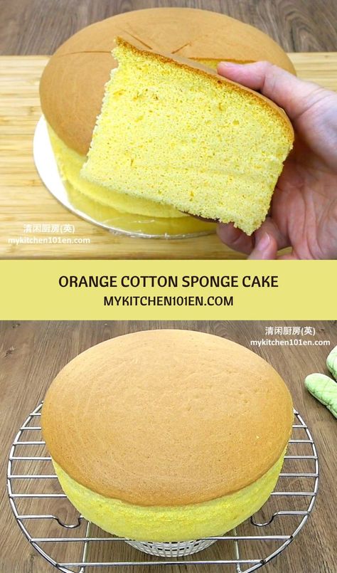 Made with fresh oranges, this cotton soft cake has a rich orangey fragrance. #cake #recipe #orange #spongecake Fluffy Orange Cake Recipe, Orange Sponge Cake Recipe, Cotton Sponge Cake, Japanese Sponge Cake, Cake Japanese, Orange Sponge Cake, Genoise Cake, Cotton Cheesecake, Orange Pound Cake