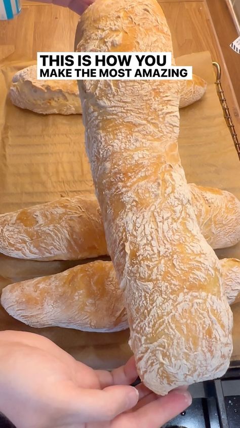 Lets Eat | Easiest homemade baguettes 🥖 Ingredients: 975g (6 cups) bread flour 2 tsp salt 3/4 tsp instant yeast 750ml (3 cups) room temp water... | Instagram Homemade Baguette Recipe, Bread Head, Easy Homemade Ice Cream, Lets Eat, Baguette Recipe, Bread Maker Recipes, Krispie Treats Recipe, Gluten Free Recipes Bread, Gadgets Kitchen Cooking