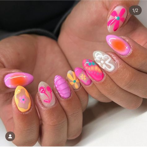 Rave Nails, Teen Nails, Hippie Nails, Hard Nails, Summery Nails, Cute Acrylic Nail Designs, Pearl Nails, Bright Nails, Nails Only