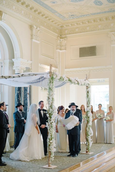 White Huppah Wedding, White And Green Chuppah, Jewish Wedding Ideas Chuppah, White Chuppah, Jewish Wedding Bedeken, Chuppah Greenery White Flowers, Elf Wedding, Birch Chuppah, Wedding Chuppah