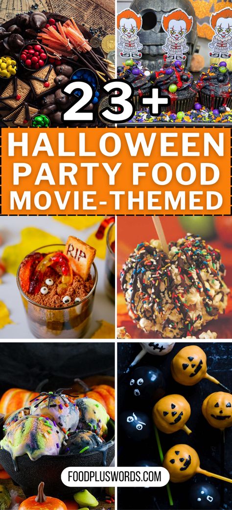 Discover a world of spooky delights with our Halloween-themed food ideas. Whether you're planning a movie night, party dinner, or themed desserts, we've got savory and easy recipes that match your decorations. These Halloween movie-themed cocktails and snacks will elevate your movie theme night with eerie elegance. Halloween Date Night Snacks, Halloween Movie Food Ideas, Scary Movie Themed Food, Halloween Themed Movie Night Food, Halloween Date Night At Home Food, Halloween Movie Party Ideas, Halloween Movie Food, Summerween Movie Night, Scary Movie Night Snacks