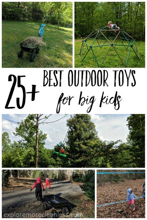 25+ outdoor toys for big kids - see ideas for keeping older kids engaged once they've outgrown water tables! DIY and buy options for older outdoor toys. Diy Outdoor Toys, Best Outdoor Toys, Outdoor Kids Play Area, Outdoor Play Space, Backyard Toys, Play Area Backyard, Outdoor Play Area, Kids Outdoor Play, Activities For Boys