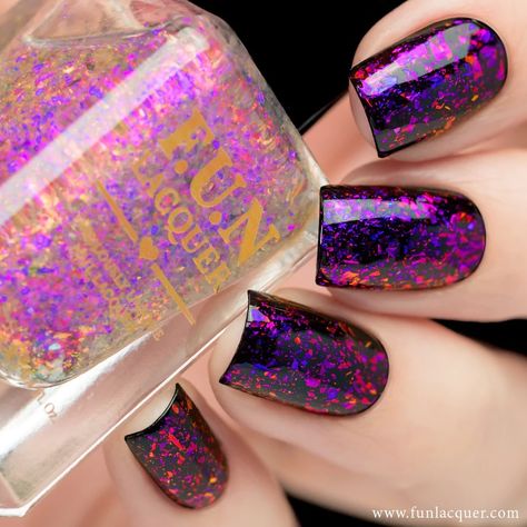 Amethyst is a 100% iridescent color shifting flakies topper that shifts through purple, pink, blue, orange and everything in between. Pretty Valentines, Unicorn Topper, Fun Lacquer, Iridescent Color, Nail Art Disney, Shine Nails, F U, Vintage Inspired Wedding, Nail Paint