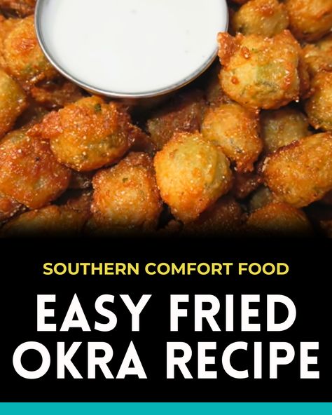 These deep-fried okra nuggets are super crispy, delicious, and not slimy at all! Learn how to make fried okra here. Deep Fried Okra, Easy Fried Okra, Okra And Tomato Recipe, Fried Okra Recipe, Okra Fries, Okra Recipe, Okra And Tomatoes, Fried Recipes, Recipes Sides