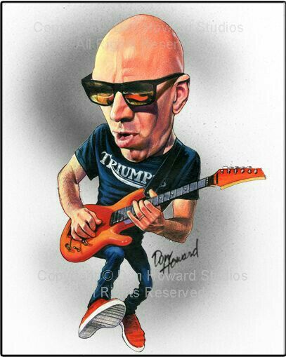 Joe Satriani Jamaica Tattoo, Funny Guitar, Caricature Art, Joe Satriani, 1957 Chevy Bel Air, Musician Art, Rock N Roll Art, Heavy Metal Art, Funny Caricatures