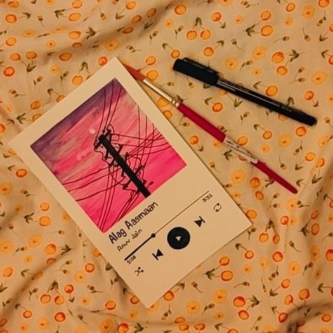 Spotify playlist painting of alag aasmaan by anuv jain✨❤️ Playlist Covers Aesthetic Drawing, Spotify Canvas Painting, Playlist Painting Ideas, Spotify Playlist Drawing Ideas, Music Polaroid Painting, Spotify Drawing Ideas, Music Playlist Drawing, Spotify Music Drawing, Spotify Song Painting