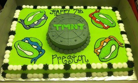 Ninja Turtle Birthday Cake, Turtle Birthday Cake, Tmnt Cake, Turtle Birthday Parties, Tmnt Birthday, Ninja Turtles Birthday Party, Tmnt Party, Birthday Sheet Cakes, Ninja Turtle Cake