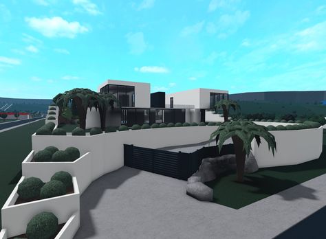 Modern Mansion On Hill Bloxburg, Hill Mansion Bloxburg, House On Hill Bloxburg, Hill House Bloxburg, Bloxburg Modern Mansion Layout, Bloxburg House On A Hill, Mansion Exterior Bloxburg, Modern Mansion Layout, Mansion Bloxburg Layout