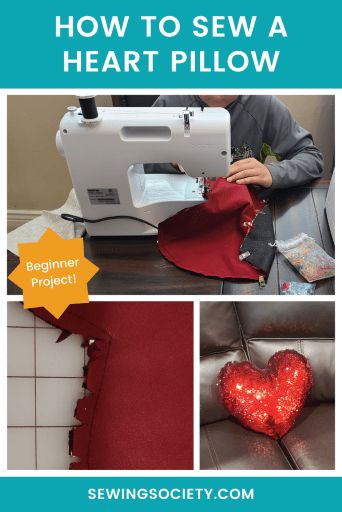 How to Sew a Heart Pillow – Sewing Society Heart Pillow Pattern Sewing, Pillow Sewing, Quarter Inch Seam, Heart Pillows, Pillow Tutorial, Cute Fabric, Ladder Stitch, Heart Pillow, Stitch Lines