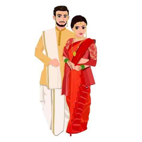 Premium Vector | Marathi wedding maharashtrian wedding vector illustration Maharashtrian Wedding Couple, Marathi Wedding Couple, Marathi Couple, Bride Cartoon, Maharashtrian Wedding, Cartoon Wedding Invitations, Wedding Illustration Card, Cake Stickers, Bride And Groom Cartoon