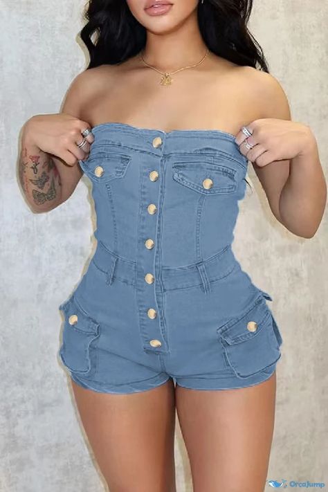 Full Body Jumpsuit, Best African Dresses, Backless Design, Denim Jumpsuit, African Dress, Curvy Fashion, Casual Fits, Button Detail, Fashion Lover