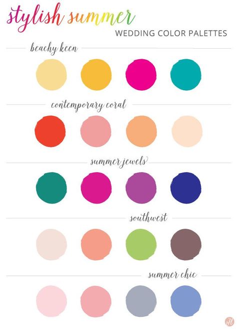 Everything You Need To Know About Summer Weddings - Here Comes The Guide Summer Color Wedding Colour Palettes, July Wedding Colors Summer 2023, Good Wedding Colors, Summer Wedding Color Palette Flowers, Bold Summer Wedding Colors, Summer Wedding Color Palette Bright, Summer Wedding Colors Bright Colour Palettes, Summer Wedding Color Palette 2023, Summer Color Wedding Ideas