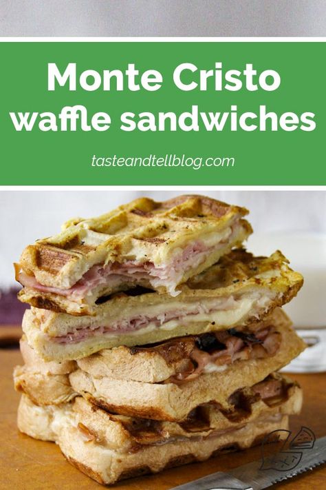 Change up your sandwich routine – these Monte Cristo Waffle Sandwiches are made on the waffle maker! #montecristo #recipe #sandwiches #easyrecipe Waffle Bread, Waffle Sandwiches, Kitchen Hacks Food, Grilled Sandwiches, Waffle Iron Recipes, Monte Cristo Sandwich, Sandwich Makers, Waffle Sandwich, Healthy Sandwiches