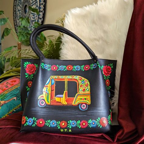 Look no further than our exquisite Rickshaw Hand Painted Tote Bag! Crafted with care and designed to impress, this tote bag is an ideal gift for any occasion. Material: Faux Leather & Hand Painted Size: Length 12 inches Height 11 inches Width 6 inches Add-ons:• Free Delivery• Free Greeting Card DisclaimerThe product may vary slightly from the picture shown.Prices are inclusive of all taxes. Rickshaw Painting, Hand Painted Tote Bags, Diy Bag Painting, Hand Painted Bags, Leather Painting, Hand Painted Leather Bag, Painted Tote Bag, Painted Canvas Bags, Painted Leather Bag