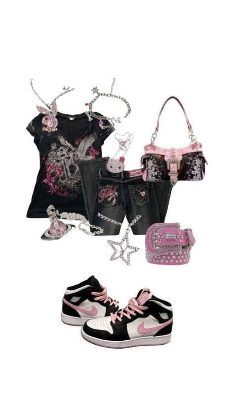 Y2K gothic pink black fashion outfit ideas inspo Black Gothic Outfit, Black And Pink Y2k, Fashion Outfit Ideas, Pink Y2k, Gothic Outfits, Black And Pink, Fashion Outfit, Pink Black, Black Fashion