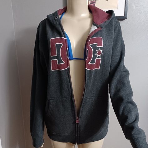 DC comics Size Large Zip-Up Hoodie with DC logo on front Dc Zip Up Hoodie, Jacket With Hoodie Outfit, Dc Sweater, Dc Clothes, Cute Zip Up Hoodie, Dc Outfits, Dc Clothing, Dc Hoodie, Dark Hoodie