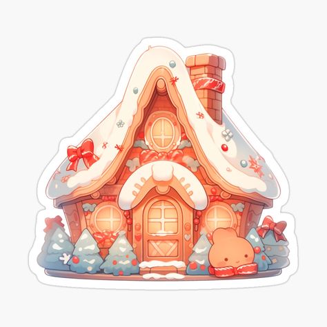 Kawaii Christmas Stickers, Gingerbread House Illustration, Character Palette, Cute Christmas Doodles, Gingerbread Cookie House, Kawaii Gingerbread, Sketches Watercolor, Kawaii Winter, Christmas Kawaii