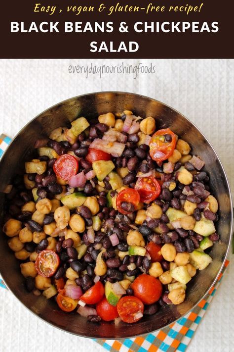 Black Beans And Chickpeas, Chickpea And Black Bean Salad, Vegan Black Bean Salad, Black Bean And Garbanzo Bean Salad, Chickpeas Black Beans Corn, Chickpea Kidney Bean Salad, Chickpea Salad Vegan, Healthy Vegetarian Lunch, Black Bean Salad Recipe