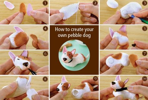 Pebble Pets Japanese Paper Art, Puppy Crafts, Bull Terrier Art, Nature Projects, Dog Crafts, Pet Rocks, Bull Terriers, Clay Ornaments, Puppy Party