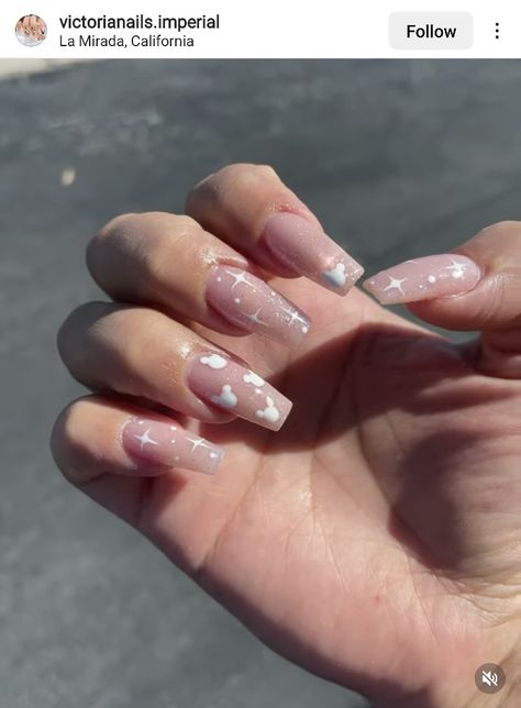 Acrylic Nails Ideas Disney, Nail Ideas Mickey Mouse, Disney Coffin Acrylic Nails, Disneyland Nails French Tip, Mickey Mouse Almond Nails, Disney Inspired Nails Acrylic Simple, Disney Theme Acrylic Nails, Acrylic Nails Princess, Disney Nails Coffin Shape