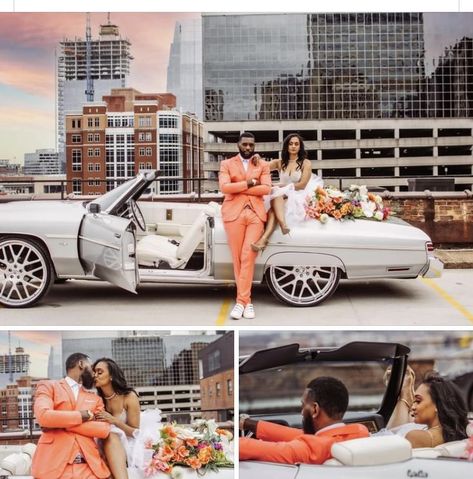 Engagement Photo Shoot With Car, Extravagant Engagement Photos, Save The Date Black Couples, Old School Car Photoshoot Black Couple, Elopement Ideas Black Couple, Vintage Engagement Photos Black Couple, Vintage Car Engagement Photos Black Couple, Boss Couple Photoshoot, Courthouse Wedding Photos Black Couple