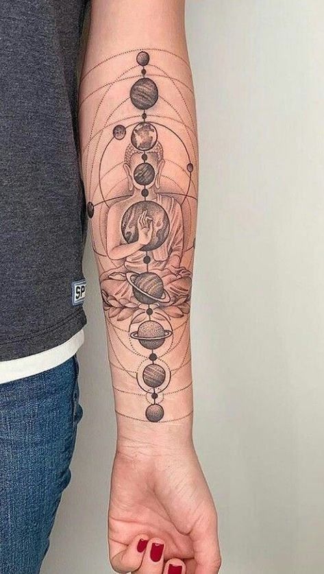 Chakra Tattoo, Hippie Tattoo, Planet Tattoos, Galaxy Tattoo, Muster Tattoos, Tattoos Geometric, Dope Tattoos For Women, Sleeve Tattoos For Women, Half Sleeve Tattoo