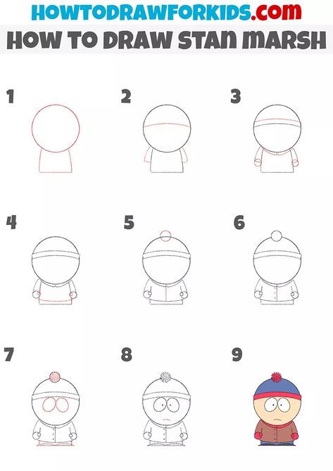 South Park Doodle Art, How To Draw Bart Simpson Step By Step, Easy South Park Drawings, Step By Step Character Drawing, How To Draw South Park Characters, South Park Drawings, Scary Things To Draw, Hand Doodles, Drawing Cartoon Faces