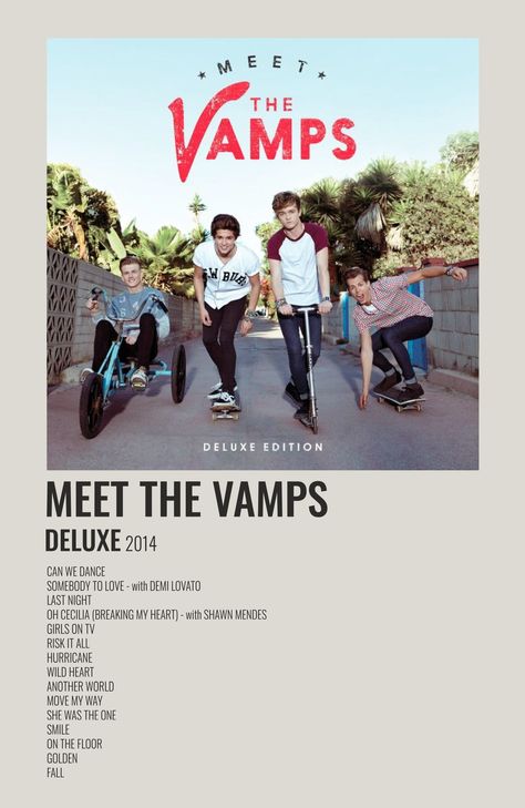 The Vamps Poster, The Vamps Songs, The Vamps Album, Cherry Blossom Bedroom, Meet The Vamps, Vamps Band, Somebody To You, James Mcvey, Music Poster Ideas