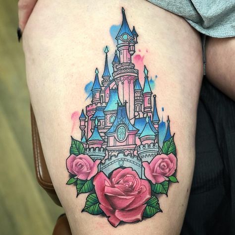 Stephen Monnet on Instagram: “I made a pretty tattoo!!! Thanks Danielle for always making my job fun!!! 💕 love this tattoo @heliostattoo @electrumstencilproducts…” Cinderella Castle Tattoo, Sleeping Beauty Tattoo, Disney Castle Tattoo, Pretty Tattoo, Paris Tattoo, Castle Tattoo, Panther Tattoo, Sleeping Beauty Castle, Girly Tattoos