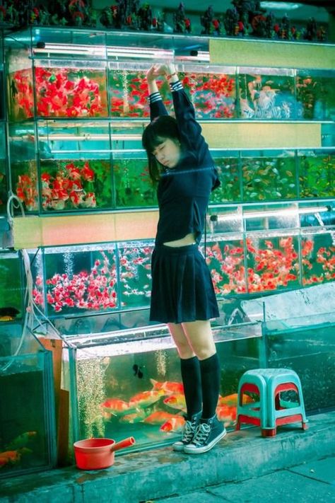 Goldfish Swimming, 일본 패션, Photographie Portrait Inspiration, Grunge Vintage, Poses References, Human Poses, Cinematic Photography, Pose Reference Photo, 인물 사진