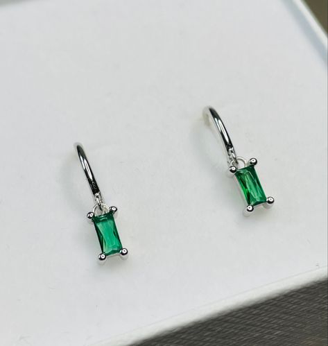 Green Jewellery Set, Silver And Emerald Green, Emerald Green Jewelry, Silver Huggie Earrings, Green Jewellery, Emerald Green Necklace, Huggie Earrings Silver, Earrings And Necklace Set, Emerald Green Earrings