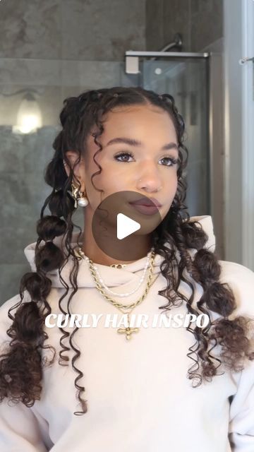 Ashlee West 🥥 on Instagram: "Different way to do it! | bubble braids were eatinggg ngl 😌🩷" Easy Braid Curly Hair, Curly Double Braids, Curly Two Braids Hairstyle, Bubble Braid For Curly Hair, Half Bubble Braid Hair, Bubble Hairstyle Curly Hair, Boho Bubble Braids, Bubble Braid Hairstyles Curly Hair, Goddess Bubble Braids