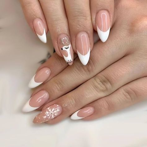 Snowflake Nail, Ballet Nails, Medium Almond, Nail Remover, Christmas Glitter, Fake Nails With Glue, Snowflake Nails, Snowflake Design, New Nail Art