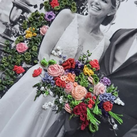 Holy moly guacamoli, check out this floral arch embroidery! I mean, come on, it's like a burst of wedding magic in stitches. I absolutely… | Instagram Picture Embroidery Ideas, Photograph Embroidery, Embroidery On Photos, Embroidered Photo Art, Embroidered Photographs, Picture Embroidery, Blouse Embroidery Designs, Photo Embroidery, Embroidered Photo