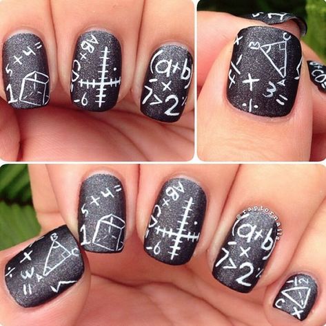 12. Classic Chalkboard Nails Math Nail Designs, Math Nail Art, Math Teacher Nails, Math Nails, Back To School Nails Ideas, Nail Ideas For Teens, Crayon Nails, School Nails Ideas, Teacher Nail Art