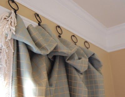 Don't want to buy another curtain rod......hooks or nails at the top would work just as well! Inexpensive Window Treatments, Unique Window Treatments, Unique Window, Diy Window Treatments, Plain Curtains, Curtain Ideas, Diy Window, Window Dressings, Diy Curtains