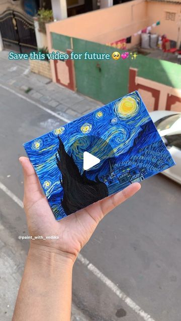 Starry Night Canvas Painting Easy, Starry Night Drawing Tutorial, How To Paint Starry Night Watercolor, Starry Night Painting Tutorial Easy, Step By Step Starry Night Painting, Van Gogh Paintings Tutorials, How To Paint Van Gogh Starry Night, Starry Night Van Gogh Tutorial, Starry Night Canvas Painting