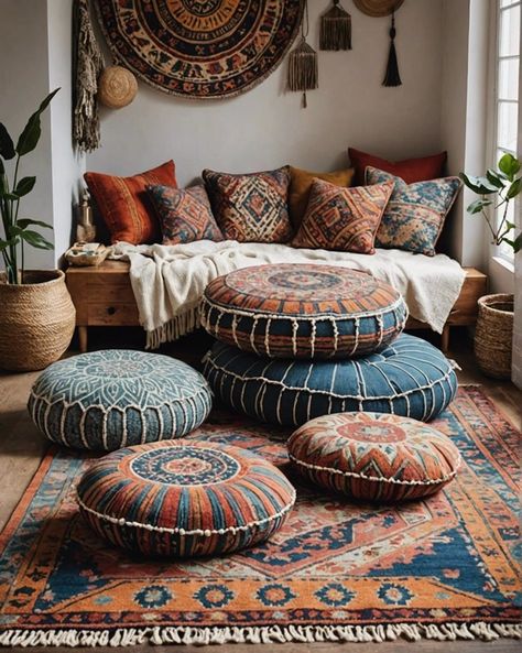 20 Perfect Boho Style Reading Nooks For Your Bedroom – ToolzView Boho Reading Nook, Corner Reading Nook, Zen Office, Boho Seating, Pillow Corner, Reading Nooks, Bohemian Pillow, Reading Nook, Nook