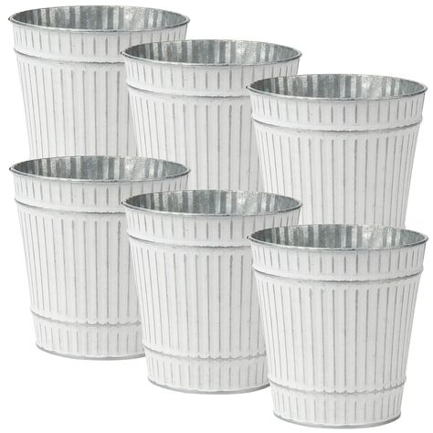 PRICES MAY VARY. SIZE AND QUANTITY: Set of 6 galvanized buckets are perfect for containing small plants or flowers. The size of herb planter is 4.7 inch diameter top opening, bottom diameter 3.4 inch, 4.8 inch barrel high. PREMIUM AND DURABLE MATERIAL: Galvanized flower pot made of high-quality iron, these tin flower pots are sturdy and durable, rustic coating does not fade, flake or chap. RUSTIC HOME DECOR: Galvanized planter bucket will give your more space to display and support your plants, Tin Flower Pots, Metallic Decor, Metal Buckets, Tin Planters, Planter Outdoor, Galvanized Planters, Metal Pail, Table Centerpieces For Home, Bucket Planters