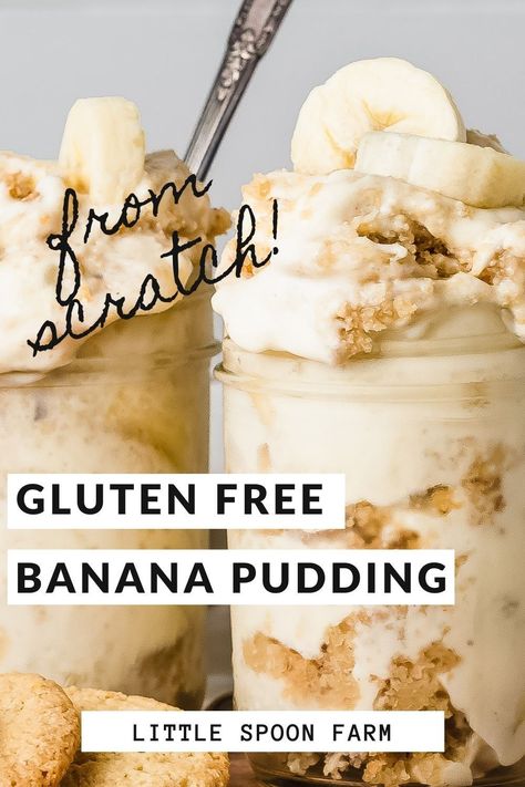 Banana pudding made from scratch with homemade, gluten free Nilla Wafers is hands down, the BEST banana pudding recipe ever! Homemade vanilla pudding is folded into a thick whipped cream that's been blended with cream cheese and then layered between slices of bananas and cookies. It's rich, creamy and bursting with banana flavor. Gf Banana Pudding, Gluten Free Banana Pudding Recipe, Gluten Free Nilla Wafers, Banana Wafer Pudding, Vanilla Wafer Dessert, Gluten Free Banana Pudding, Best Banana Pudding Recipe, Healthy Banana Pudding, Gluten Free Pudding