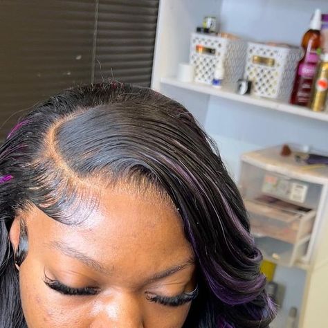 @_.itsalook on Instagram: "Frontal sew-in with 2 tone purple highlights 🦄💜" Frontals Sew In, Purple Highlights, Sew In, Highlights, Sewing, Purple, On Instagram, Instagram, Color