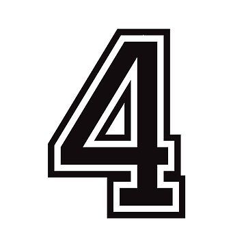 "Number 4 sticker - black and white, college sport font" Sticker for Sale by Mhea | Redbubble 4 Number Design, Number 3 Aesthetic, Numeros Aesthetic, Senior Board, Font Sticker, College Sport, Bee Drawing, Sports Fonts, Number Design