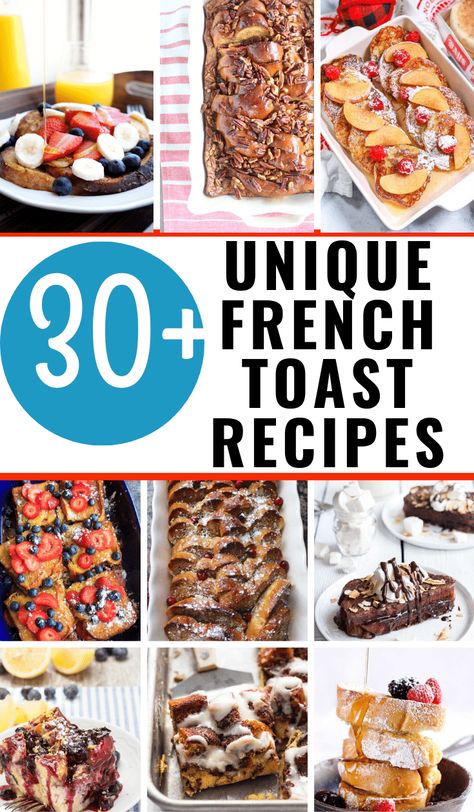 Savor every bite from this list of more than 30 French Toast Recipe ideas! A great collection of the ideal sweet but savory choice for starting your day! You will find a variety of French Toast Recipes, perfect for a brunch with friends or breakfast with the family. #breakfast #frenchtoastrecipes Unique French Toast, Amazing French Toast Recipe, Berry French Toast Bake, Eggnog French Toast Casserole, Overnight French Toast Recipe, French Toast Recipes, Apple French Toast Casserole, Awesome French Toast Recipe, Chocolate French Toast