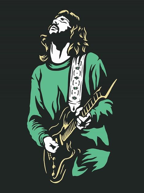 Guitar player illustration Premium Vecto... | Premium Vector #Freepik #vector #music #guitar #illustration #beard Streetwear Hoodie Design, Guitarist Art, Guitar Illustration, Guitar Vector, Guitar Drawing, Best Guitar Players, Guitar Posters, Bike Illustration, Rock Guitarist