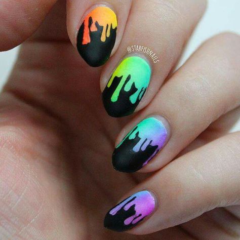 Rainbow Drops Rainbow Drip Nails, Gay Nails Design, Starfish Nails, Men Nails, Pride Nails, Bright Nail Art, Using Stencils, Punk Nails, Drip Nails