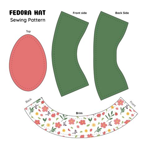 Fedora Hat Pattern Free, Diy Fedora Hat How To Make, Fedora Hat Pattern, Cowboy Hat Pattern, Fleece Hat Pattern, Diy Hats, Free Printable Sewing Patterns, Girl Hats, Hat Sewing