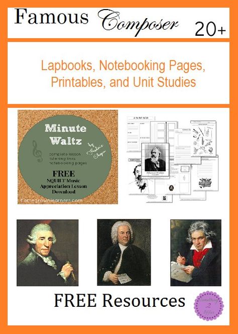 Free Famous Composers Study Resources Notebooking Pages, Composer Study, Famous Composers, Homeschool Music, Elementary Music Education, Study Resources, Music Lesson Plans, Music Appreciation, Music Ed