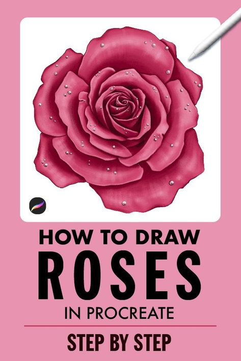 The easiest way to draw a rose. Step by step Procreate tutorial. #brushesillustrator #photoshopbrushes #vectorbrushes #brushesinstagram #facebookbrushes #brushesdownload #brushesfree Procreate Tutorial Beginner Step By Step, Rose Tutorial Drawing, Procreate Tutorial Step By Step, Procreate Lessons, Digital Drawing Tips, Procreate Drawing Ideas Beginner, Easy Procreate Art, Procreate Beginners, Procreate Beginner