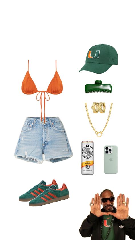 U Of Miami, College Gameday Outfits, Gameday Outfits, Miami Football, College Gameday, Tailgate Outfit, 90s Fashion Outfits, University Of Miami, Aesthetic Cute